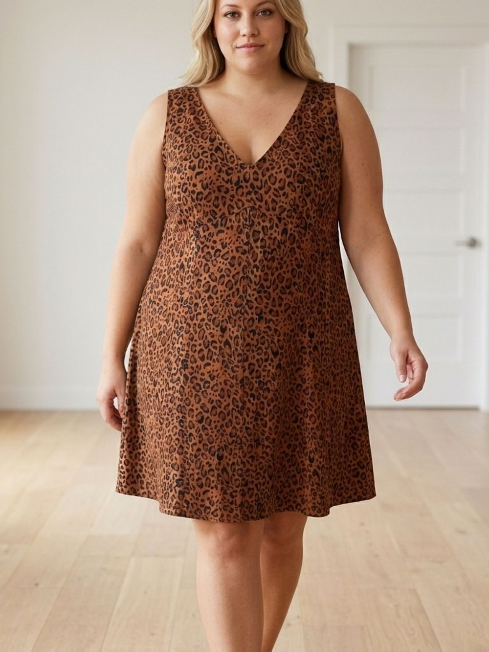 Ava & Viv Brown and Black Leopard Print Sleeveless Dress 2x